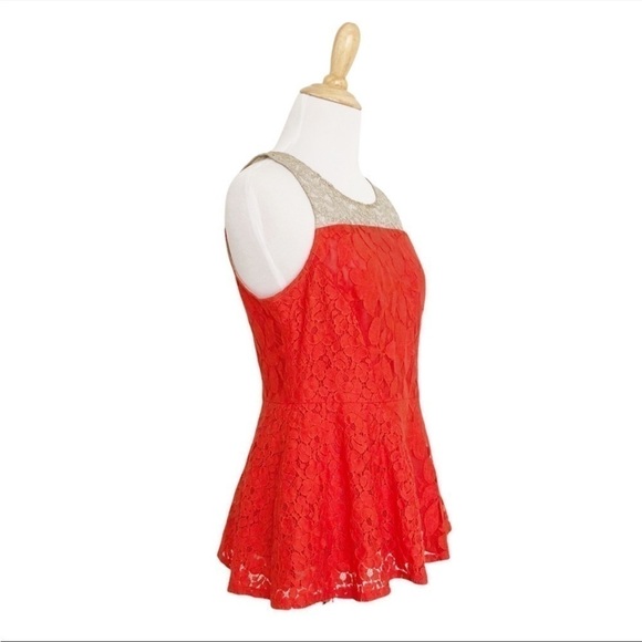 Anthropologie Moulinette Souers Glitzen Orange Peplum Metallic Blouse Sz 2 NWOT - Picture 6 of 11